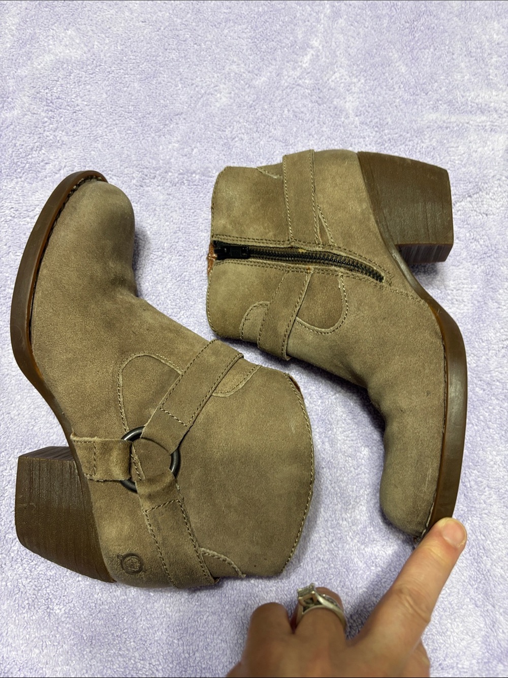 Born Taupe Suede Ankle Booties with Buckle